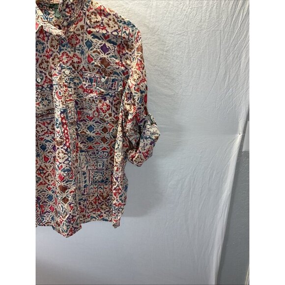 Lauren Ralph Lauren lightweight Western aztec Button Down roll‎ tab size 1X - Picture 15 of 16